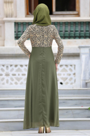 Neva Style - Evening Dress Khaki Green - 3094HK - Thumbnail
