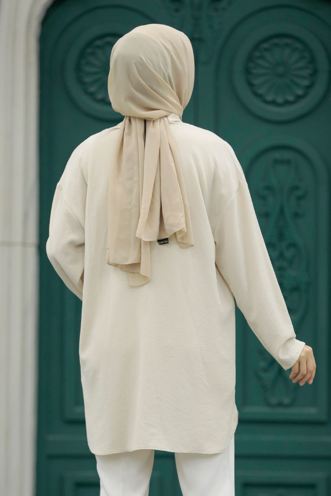 Neva Style - Fermuar Detaylı Bej Tesettür Tunik 10224BEJ - 3