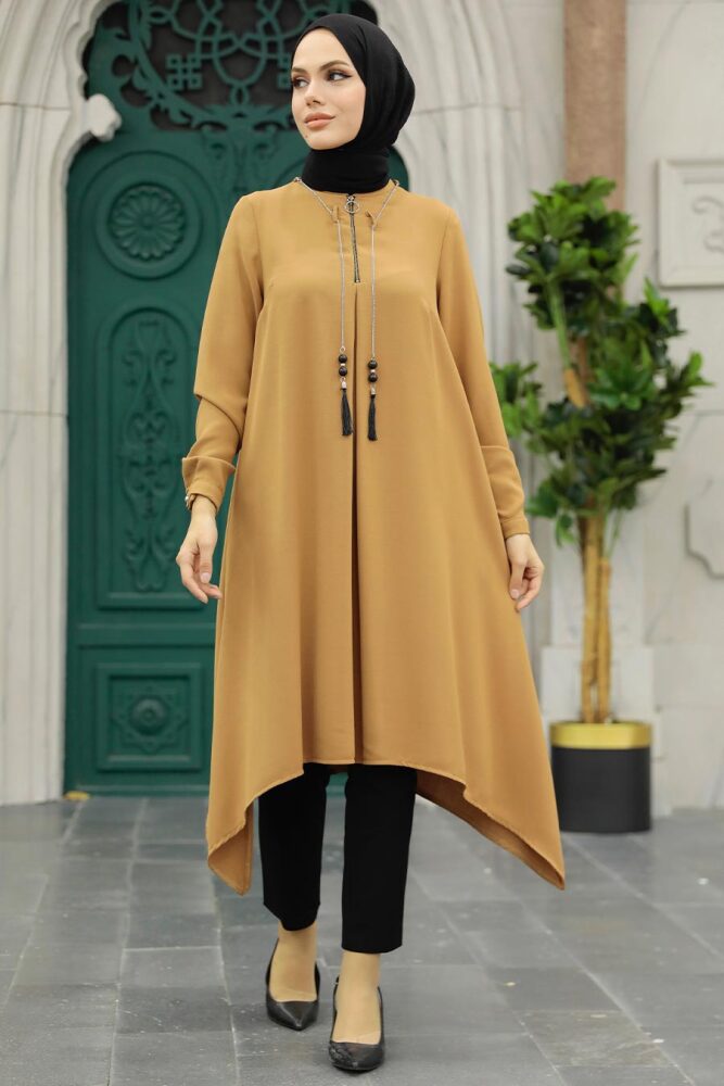 Neva Style - Fermuar Detaylı Bisküvi Tesettür Tunik 24460BS - 2