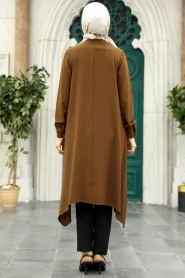 Neva Style - Fermuar Detaylı Kahverengi Tesettür Tunik 24460KH - Thumbnail