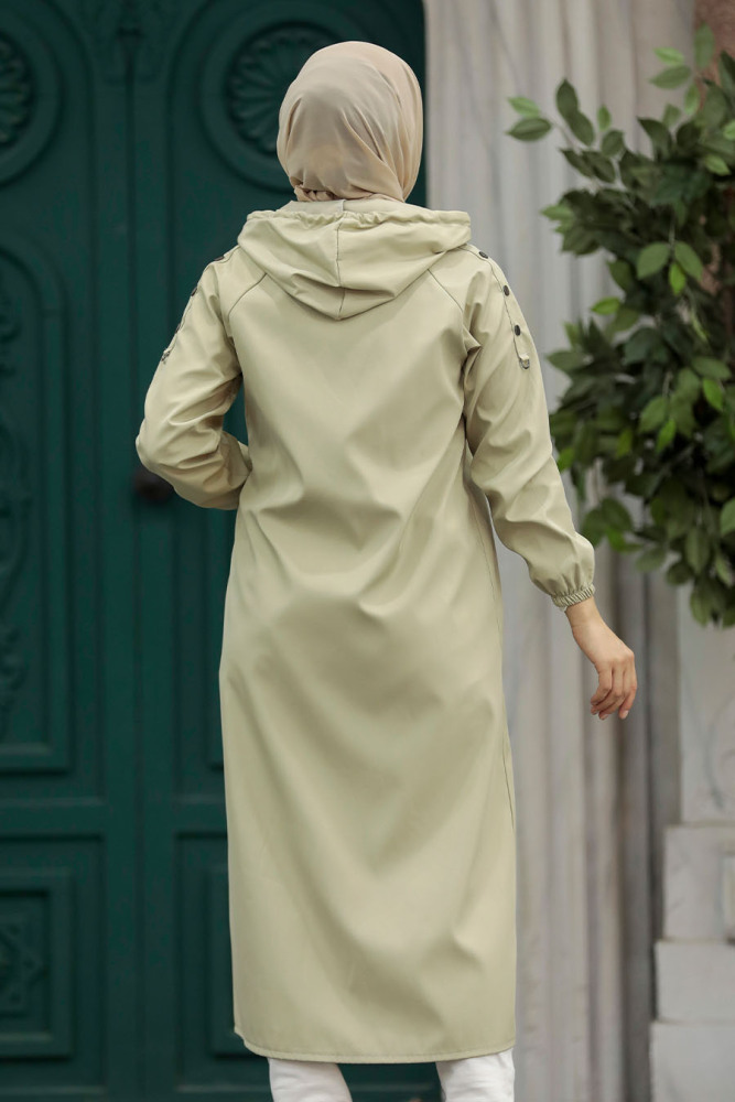Neva Style - Fermuarlı Açık Haki Tesettür Trençkot 5511AHK - 5