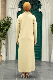 Neva Style - Fermuarlı Bej Tesettür Elbise 17872BEJ - Thumbnail
