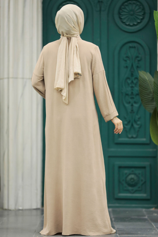Neva Style - Fermuarlı Bej Tesettür Ferace 11070BEJ - 4
