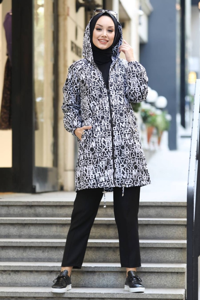 Neva Style - Fermuarlı Beyaz Tesettür Yağmurluk Kap 8896B - 1