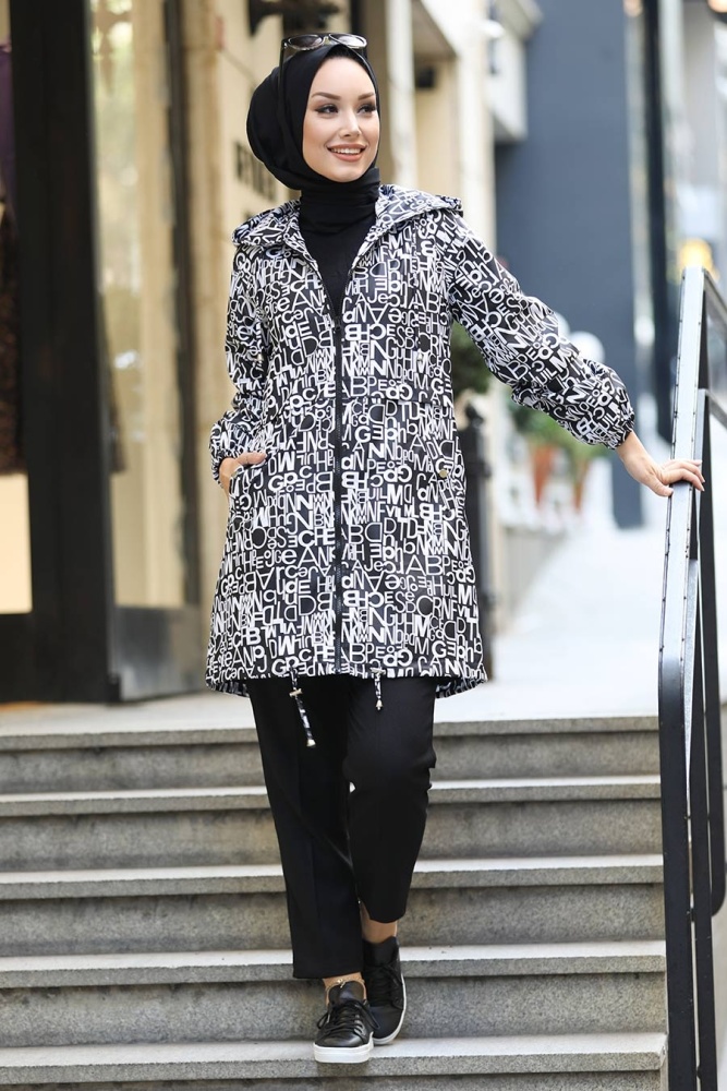 Neva Style - Fermuarlı Beyaz Tesettür Yağmurluk Kap 8896B - 2