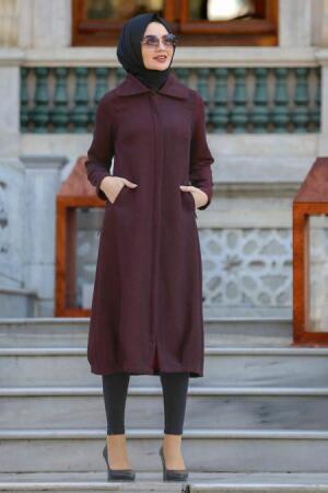 Neva Style - Fermuarlı Bordo Kaşe Tesettür Kap 2163BR - 1