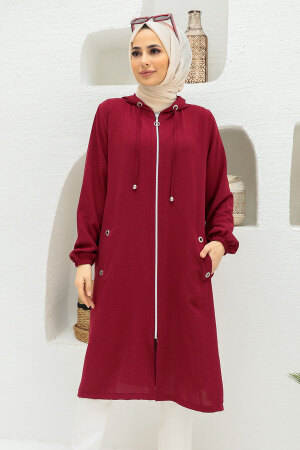 Neva Style - Fermuarlı Bordo Tesettür Kap 2585BR - 3