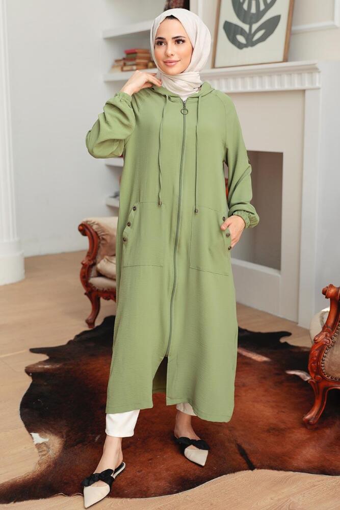 Neva Style - Fermuarlı Çağla Yeşili Tesettür Kap 6298CY - 1