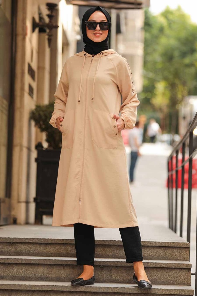 Neva Style - Fermuarlı Cepli Vizon Tesettür Kap 12150V - 1