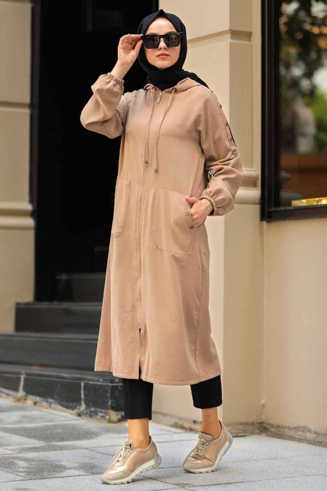 Neva Style - Fermuarlı Cepli Vizon Tesettür Kap 12150V - 2
