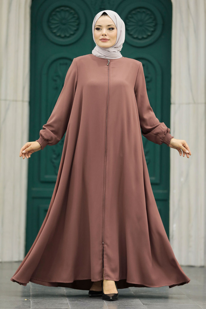 Neva Style - Fermuarlı Çikolata Tesettür Ferace 62536CK - 1