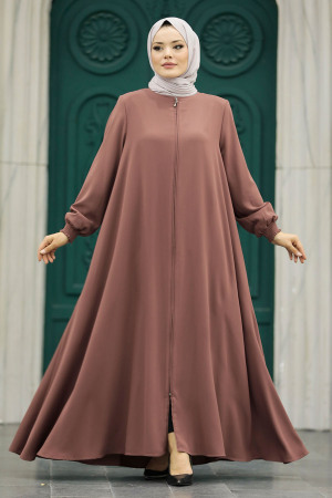 Neva Style - Fermuarlı Çikolata Tesettür Ferace 62536CK - 2