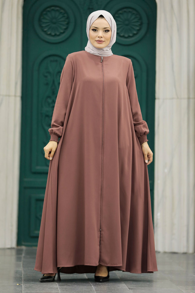 Neva Style - Fermuarlı Çikolata Tesettür Ferace 62536CK - 3