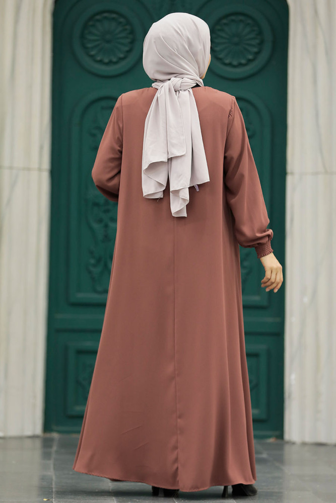 Neva Style - Fermuarlı Çikolata Tesettür Ferace 62536CK - 4