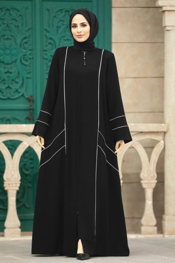 Neva Style - Fermuarlı Ekru Tesettür Rabia Krep Ferace 35162E - 1