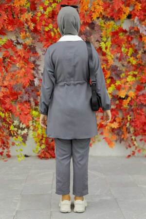 Neva Style - Fermuarlı Füme Tesettür İkili Takım 22144FU - 3