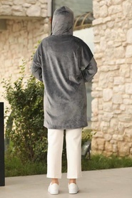 Neva Style - Fermuarlı Füme Tesettür Kadife Sweatshirt & Tunik 60450FU - Thumbnail