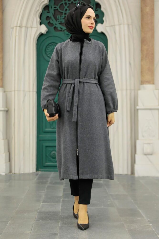 Neva Style - Fermuarlı Füme Tesettür Kaşe Kap 5822FU - 1