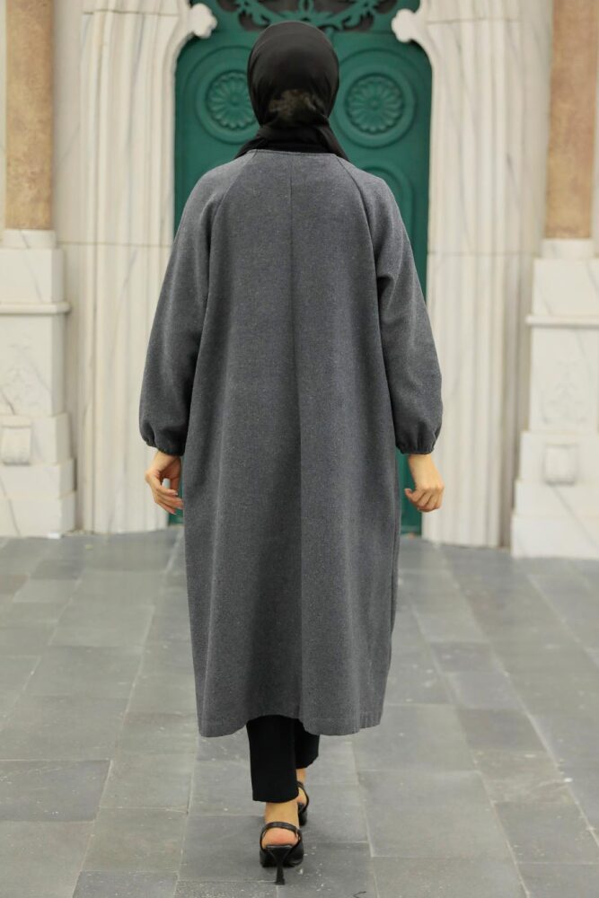 Neva Style - Fermuarlı Füme Tesettür Kaşe Kap 5822FU - 4