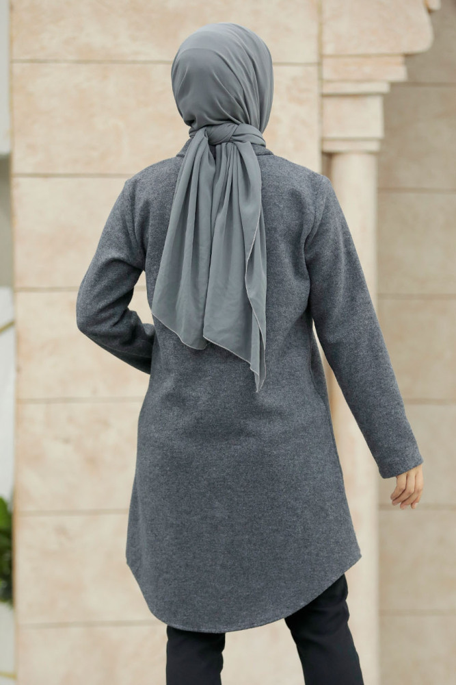 Neva Style - Fermuarlı Füme Tesettür Kaşe Tunik 5944FU - 5