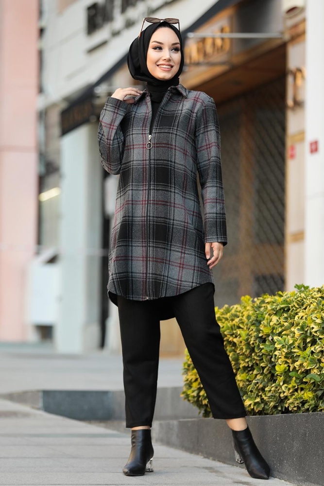 Neva Style - Fermuarlı Füme Tesettür Tunik 20030FU - NEVA STYLE