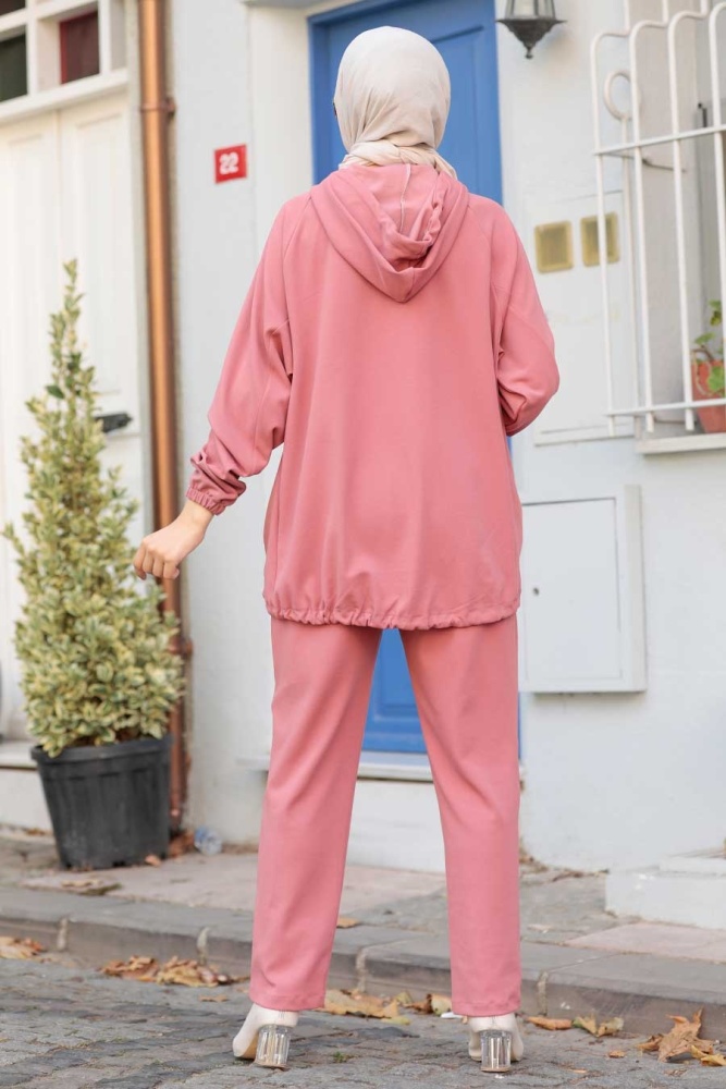 Neva Style - Fermuarlı Gül Kurusu Tesettür İkili Takım 1288GK - 2
