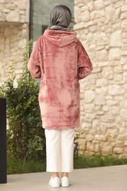 Neva Style - Fermuarlı Gül Kurusu Tesettür Kadife Sweatshirt & Tunik 60450GK - Thumbnail