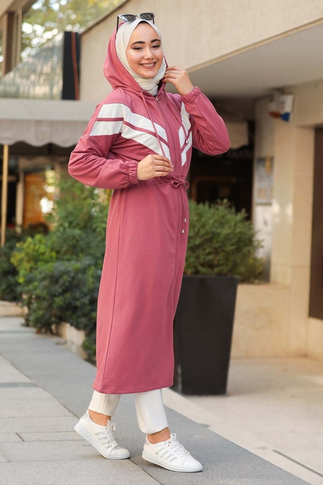 Neva Style - Fermuarlı Gül Kurusu Tesettür Kap 16011GK - 1