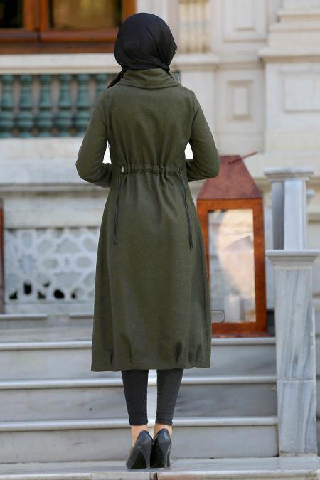 Neva Style - Fermuarlı Haki Kaşe Tesettür Kap 2163HK - 2