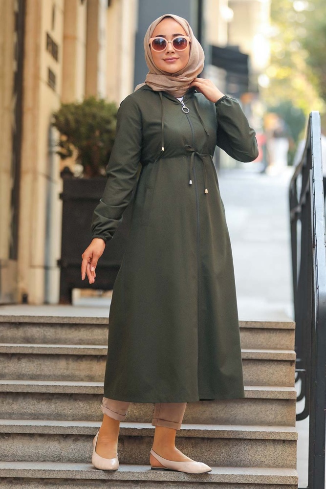 Neva Style - Fermuarlı Haki Tesettür Kap 51701HK - 2