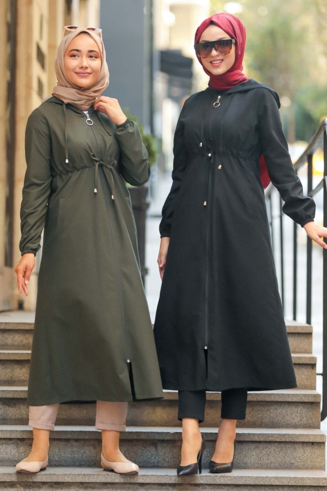 Neva Style - Fermuarlı Haki Tesettür Kap 51701HK - 4