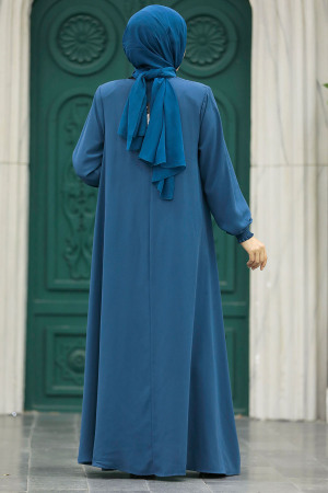 Neva Style - Fermuarlı İndigo Mavisi Tesettür Ferace 62536IM - 5