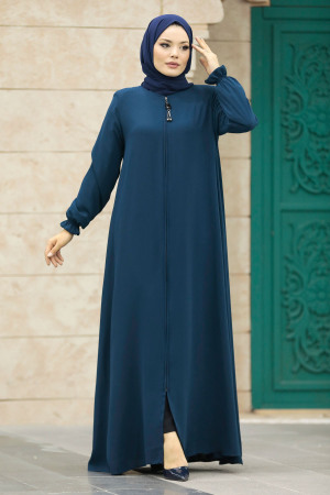 Neva Style - Fermuarlı İndigo Mavisi Tesettür Ferace 63001IM - 1