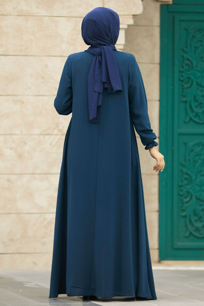 Neva Style - Fermuarlı İndigo Mavisi Tesettür Ferace 63001IM - 5