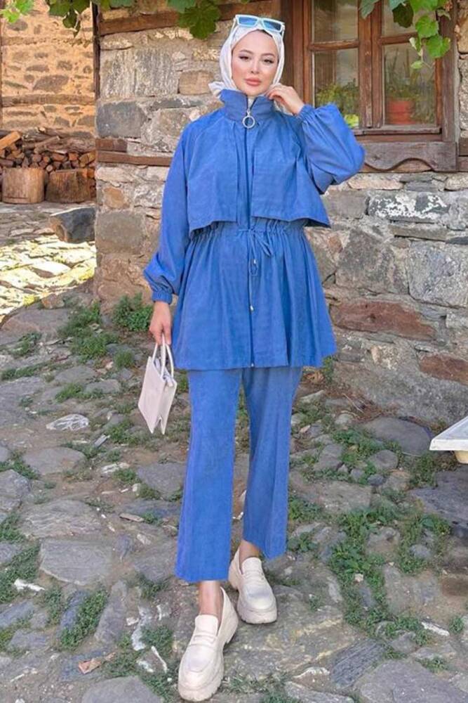 Neva Style - Fermuarlı İndigo Mavisi Tesettür İkili Takım 9247IM - 1
