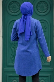 Neva Style - Fermuarlı İndigo Mavisi Tesettür Kaşe Tunik 5944IM - Thumbnail