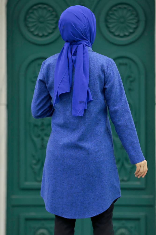 Neva Style - Fermuarlı İndigo Mavisi Tesettür Kaşe Tunik 5944IM - 4