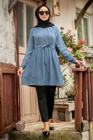 Neva Style - Fermuarlı İndigo Mavisi Tesettür Tunik 36441IM - Thumbnail