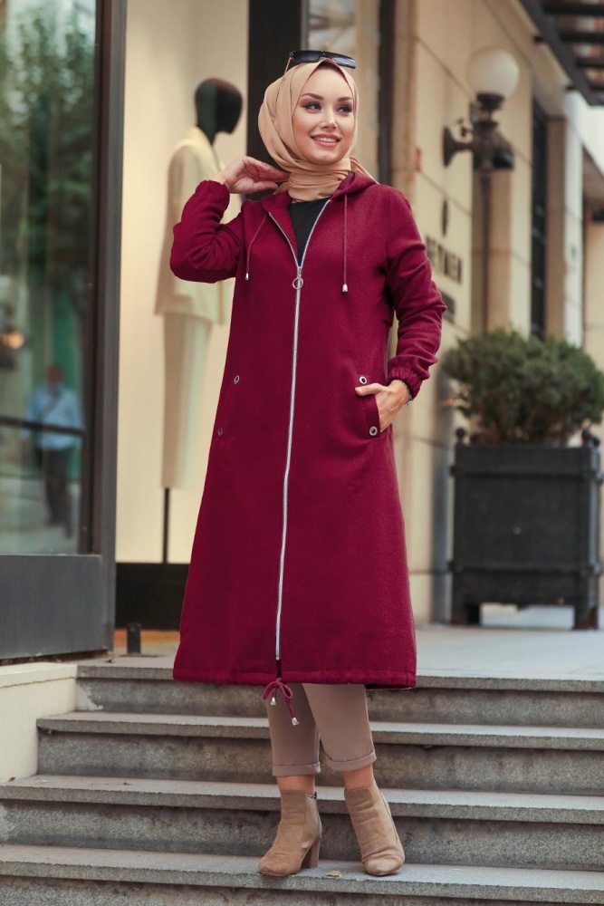 Neva Style - Fermuarlı Kırmızı Tesettür Kap 5568K - 1