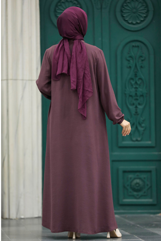 Neva Style - Fermuarlı Koyu Gül Kurusu Tesettür Ferace 11065KGK - 3