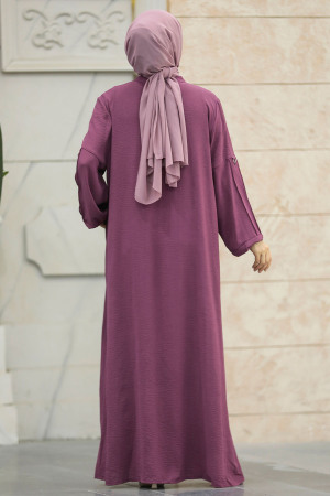 Neva Style - Fermuarlı Koyu Gül Kurusu Tesettür Ferace 11070KGK - 3