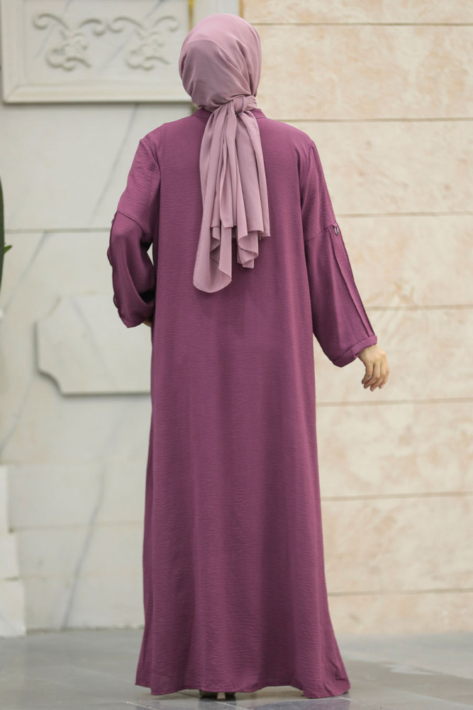 Neva Style - Fermuarlı Koyu Gül Kurusu Tesettür Ferace 11070KGK - 3