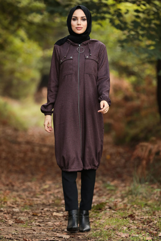 Neva Style - Fermuarlı Koyu Gül Kurusu Tesettür Kap 503KGK - 2