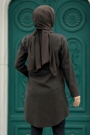Neva Style - Fermuarlı Koyu Kahverengi Tesettür Kaşe Tunik 5944KKH - Thumbnail