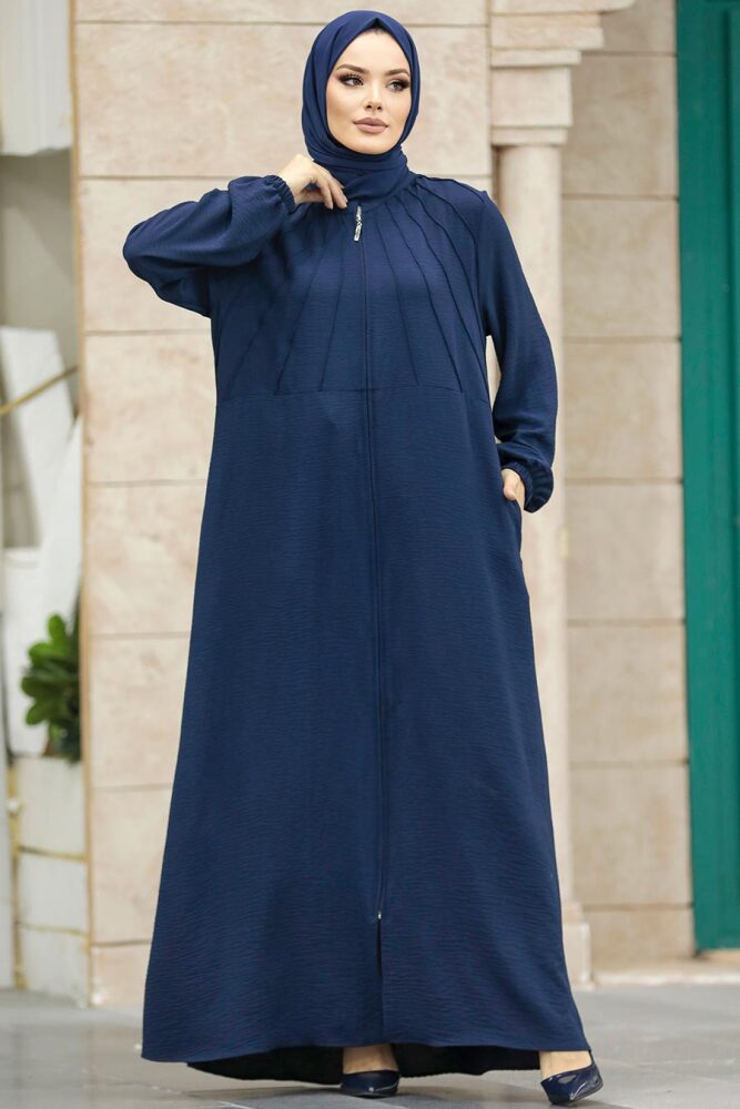Neva Style - Fermuarlı Lacivert Tesettür Ferace 11065L - 1