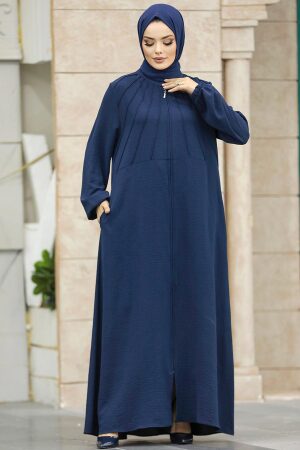 Neva Style - Fermuarlı Lacivert Tesettür Ferace 11065L - 2