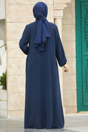 Neva Style - Fermuarlı Lacivert Tesettür Ferace 11065L - 3