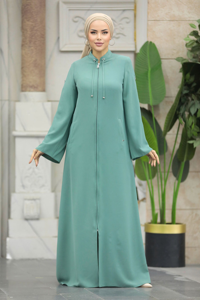 Neva Style - Fermuarlı Mint Tesettür Ferace 20030MINT - 1