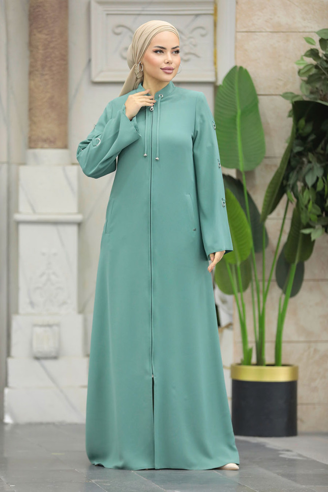 Neva Style - Fermuarlı Mint Tesettür Ferace 20030MINT - 2