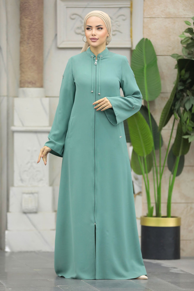 Neva Style - Fermuarlı Mint Tesettür Ferace 20030MINT - 3